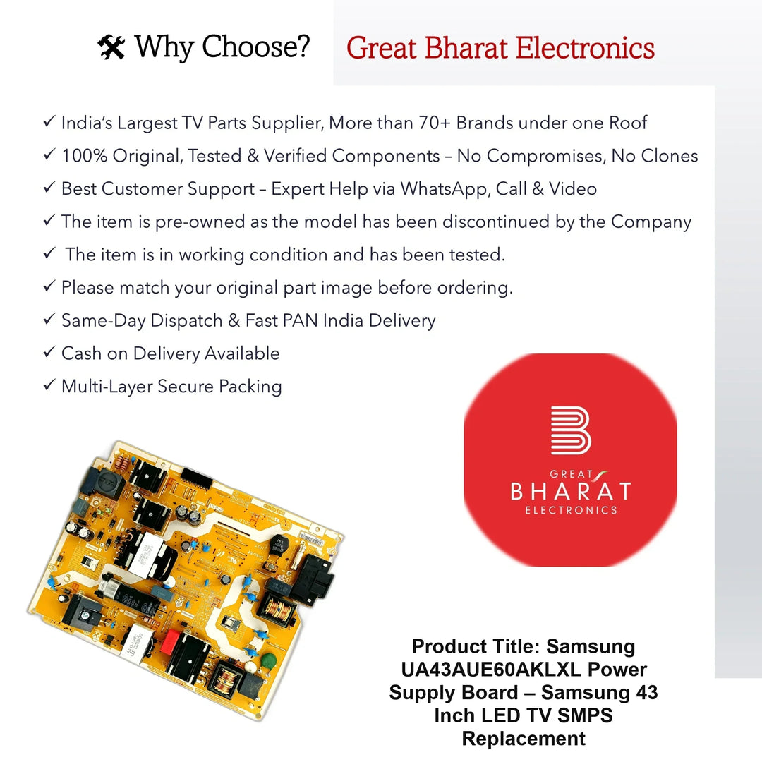 Samsung UA43AUE60AKLXL Power Supply Board – Samsung 43 Inch LED TV SMPS Replacement - Great Bharat Electronics