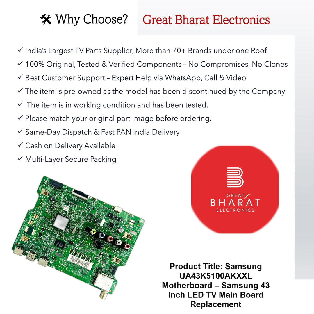 Samsung UA43K5100AKXXL Motherboard – Samsung 43 Inch LED TV Main Board Replacement - Great Bharat Electronics