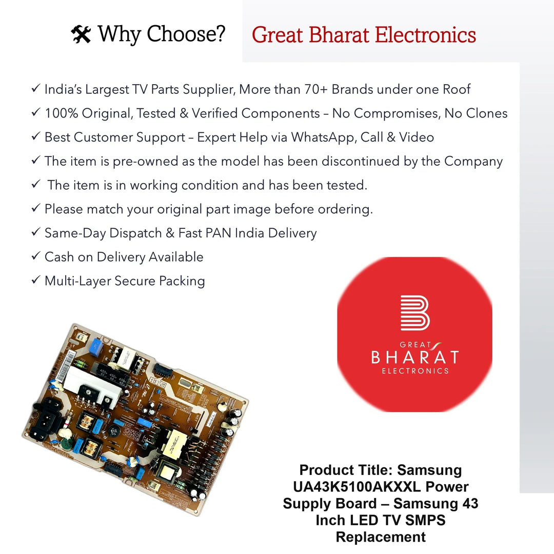 Samsung UA43K5100AKXXL Power Supply Board – Samsung 43 Inch LED TV SMPS Replacement - Great Bharat Electronics