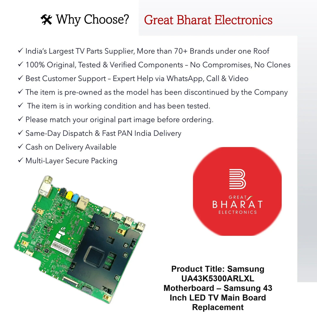 Samsung UA43K5300ARLXL Motherboard – Samsung 43 Inch LED TV Main Board Replacement - Great Bharat Electronics