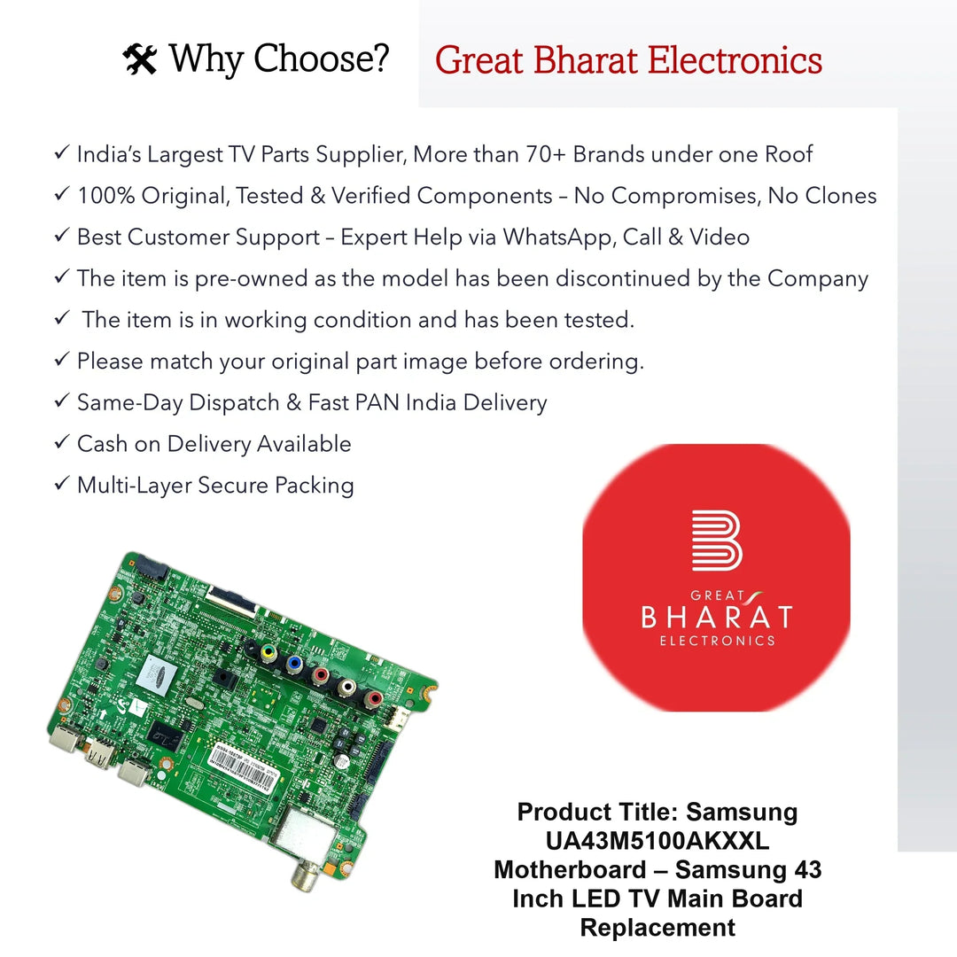 Samsung UA43M5100AKXXL Motherboard – Samsung 43 Inch LED TV Main Board Replacement - Great Bharat Electronics