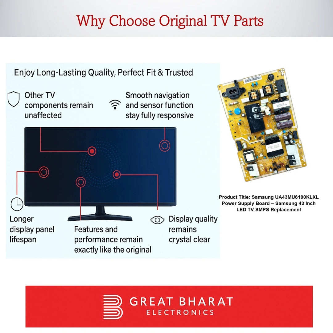 Samsung UA43MU6100KLXL Power Supply Board – Samsung 43 Inch LED TV SMPS Replacement - Great Bharat Electronics