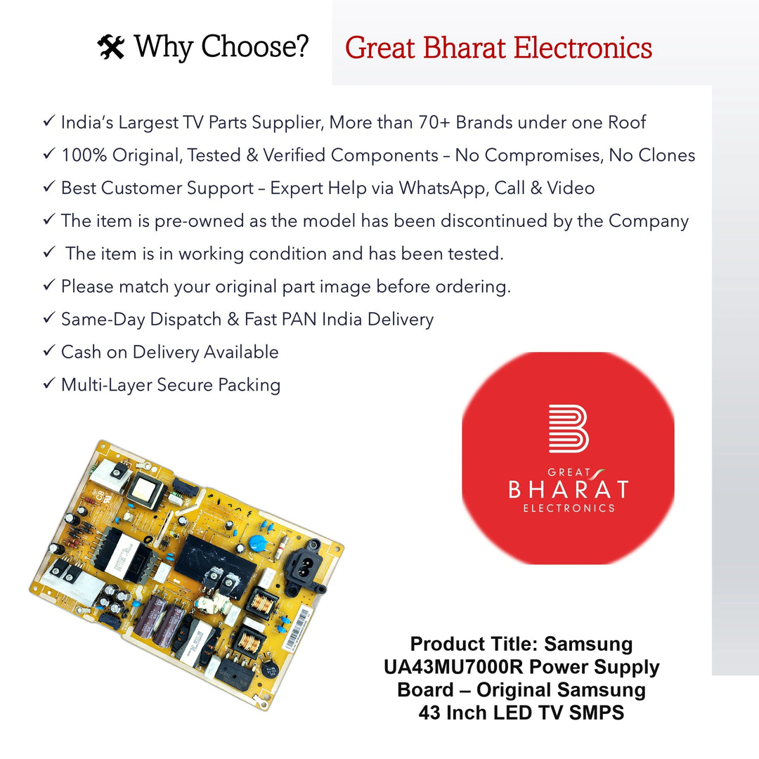 Samsung UA43MU7000R Power Supply Board – Original Samsung 43 Inch LED TV SMPS - Great Bharat Electronics
