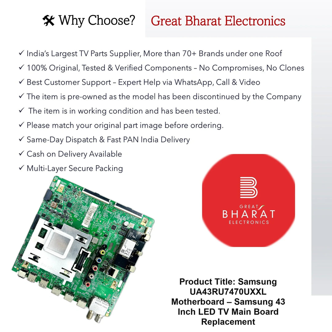 Samsung UA43RU7470UXXL Motherboard – Samsung 43 Inch LED TV Main Board Replacement - Great Bharat Electronics