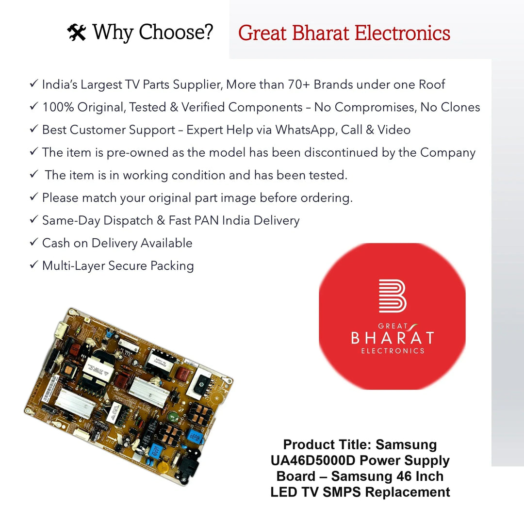 Samsung UA46D5000D Power Supply Board – Samsung 46 Inch LED TV SMPS Replacement - Great Bharat Electronics