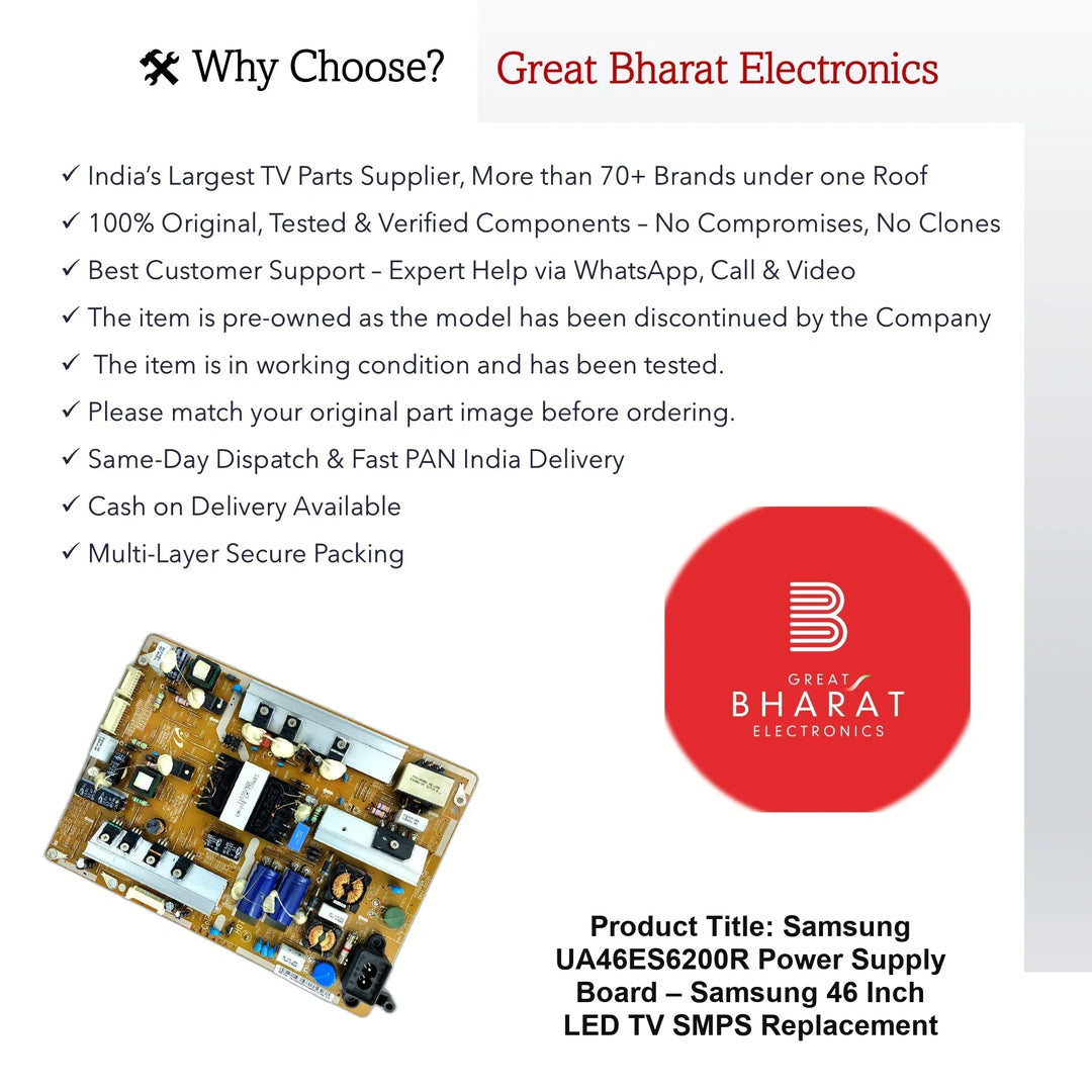 Samsung UA46ES6200R Power Supply Board – Samsung 46 Inch LED TV SMPS Replacement - Great Bharat Electronics