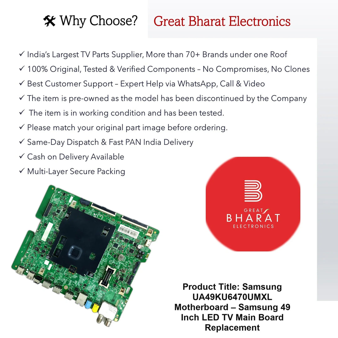 Samsung UA49KU6470UMXL Motherboard – Samsung 49 Inch LED TV Main Board Replacement - Great Bharat Electronics