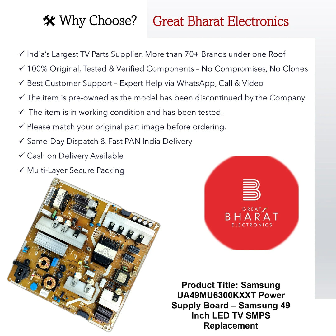 Samsung UA49MU6300KXXT Power Supply Board – Samsung 49 Inch LED TV SMPS Replacement - Great Bharat Electronics