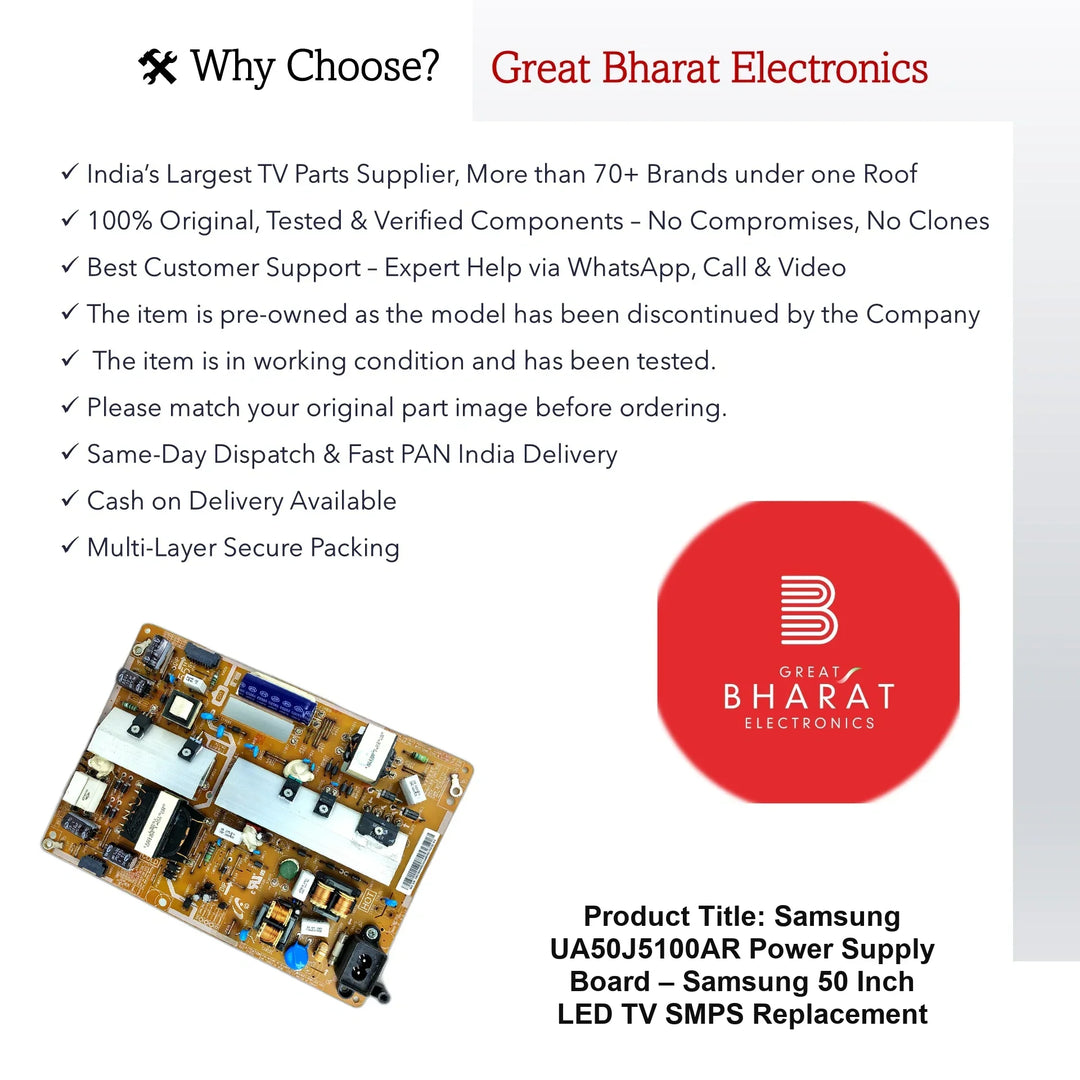 Samsung UA50J5100AR Power Supply Board – Samsung 50 Inch LED TV SMPS Replacement - Great Bharat Electronics