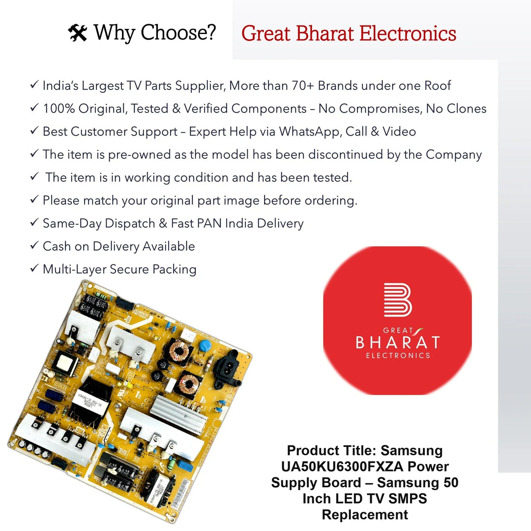 Samsung UA50KU6300FXZA Power Supply Board – Samsung 50 Inch LED TV SMPS Replacement - Great Bharat Electronics