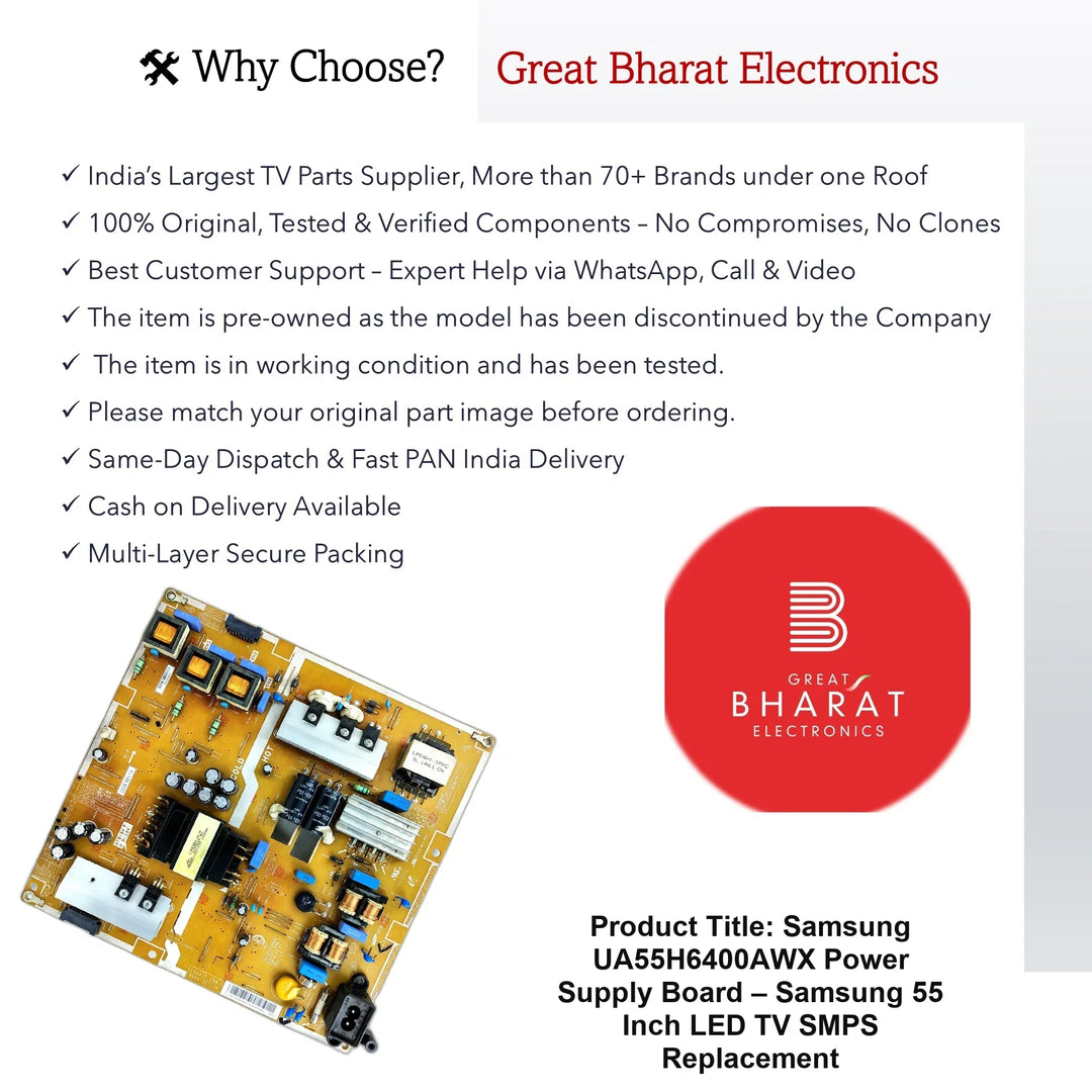Samsung UA55H6400AWX Power Supply Board – Samsung 55 Inch LED TV SMPS Replacement - Great Bharat Electronics