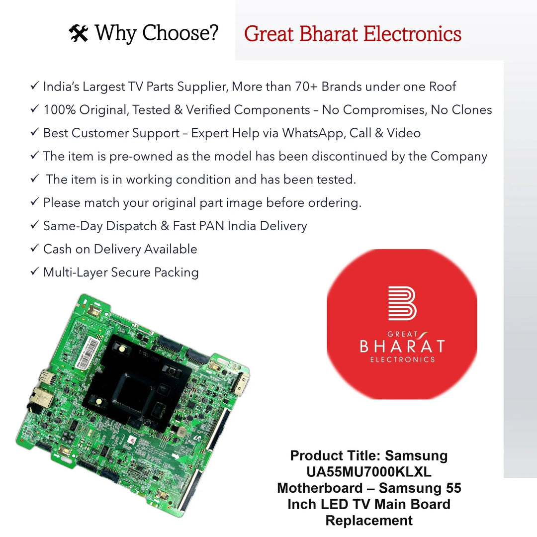 Samsung UA55MU7000KLXL Motherboard – Samsung 55 Inch LED TV Main Board Replacement - Great Bharat Electronics