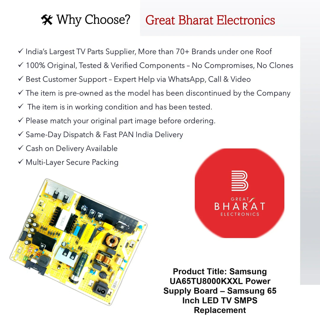 Samsung UA65TU8000KXXL Power Supply Board – Samsung 65 Inch LED TV SMPS Replacement - Great Bharat Electronics