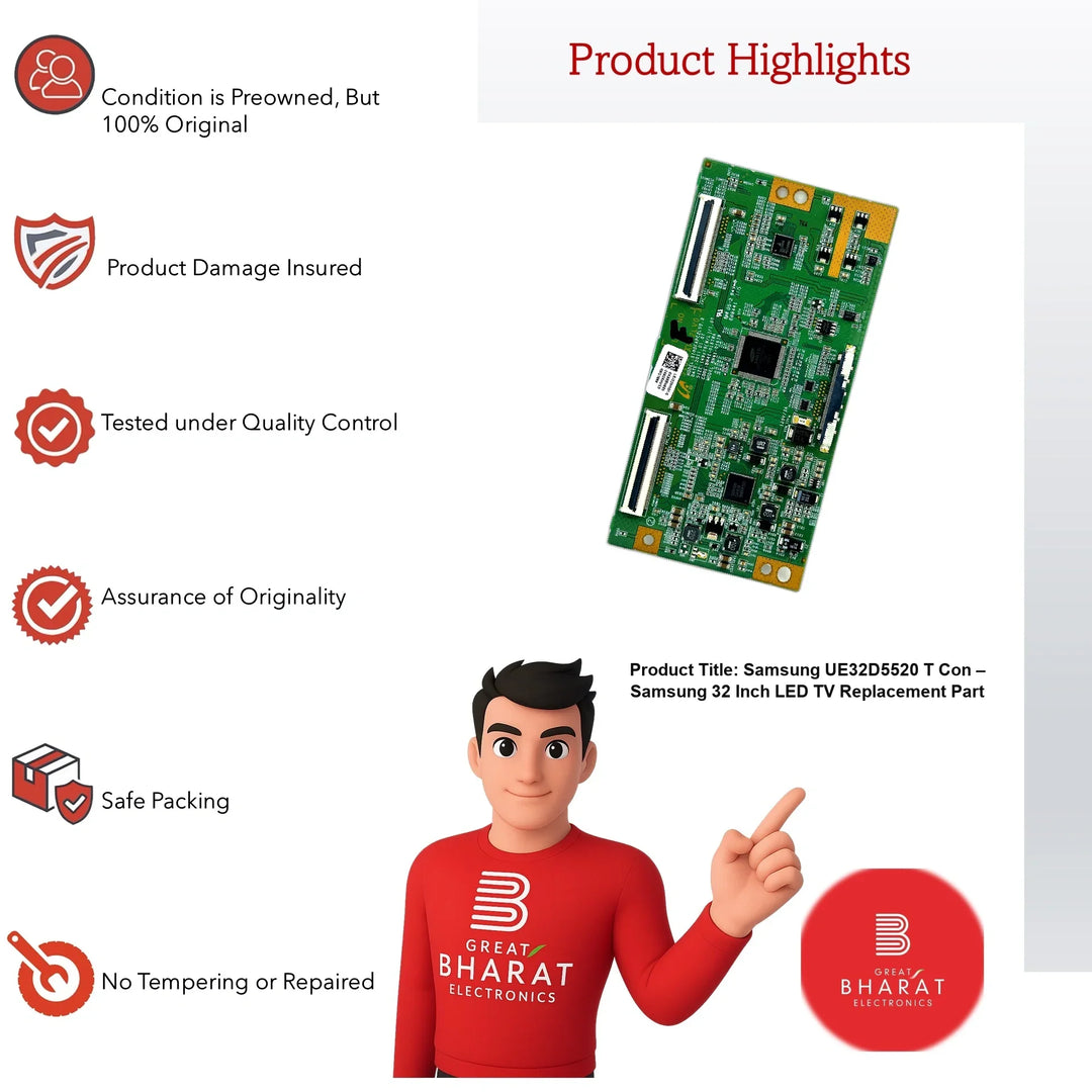 Samsung UE32D5520 T-Con Board – Samsung 32 Inch LED TV Replacement Part - Great Bharat Electronics
