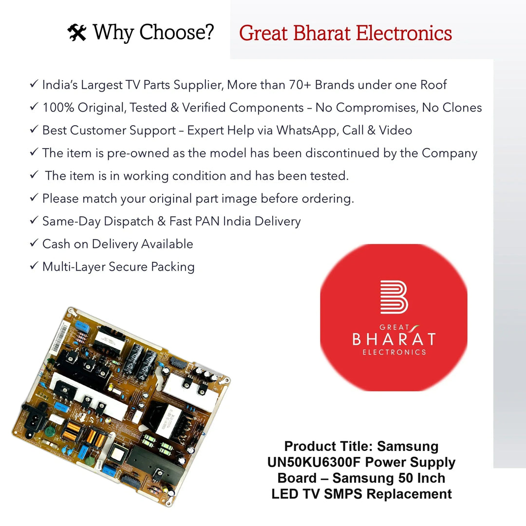 Samsung UN50KU6300F Power Supply Board – Samsung 50 Inch LED TV SMPS Replacement - Great Bharat Electronics
