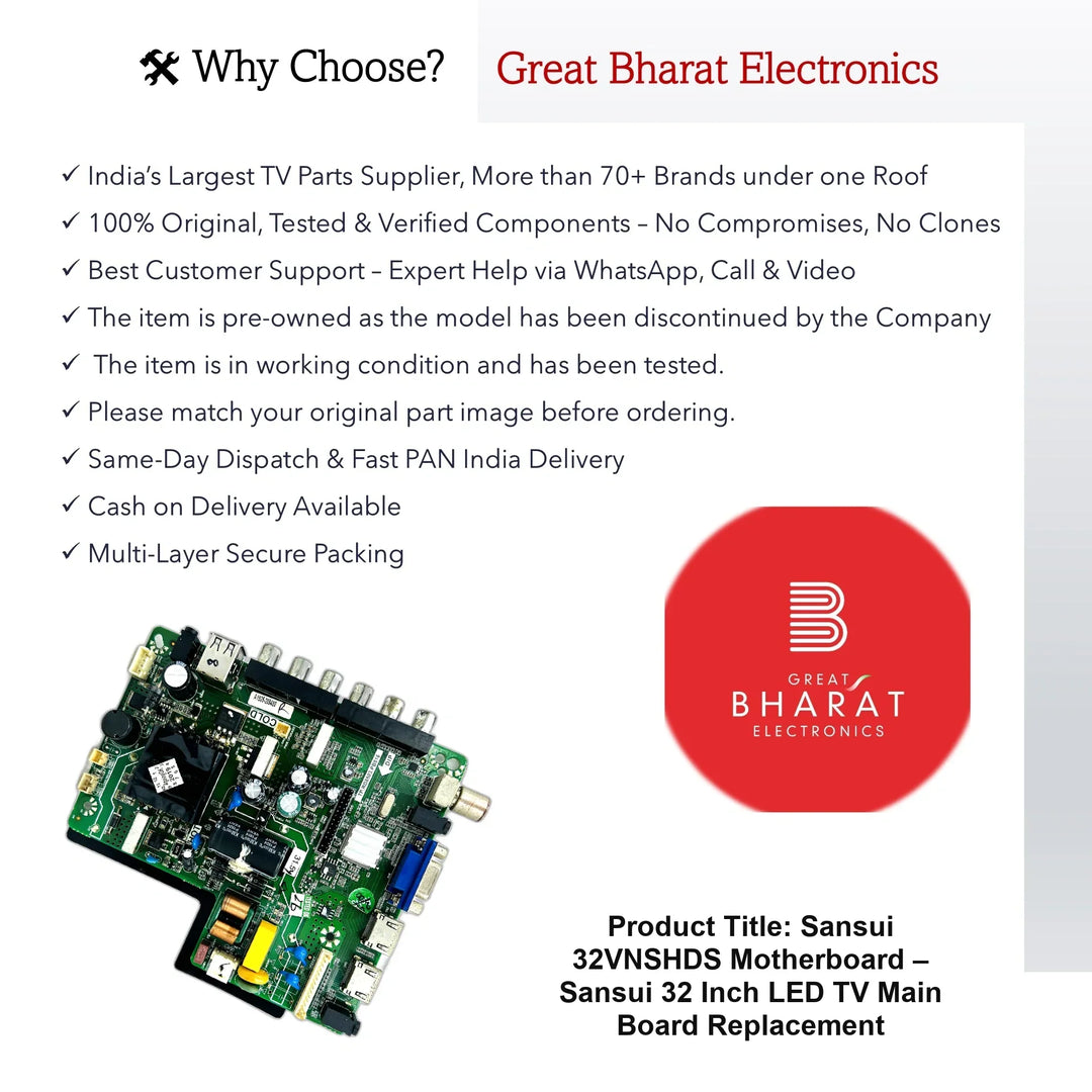 Sansui 32VNSHDS Motherboard – Sansui 32 Inch LED TV Main Board Replacement - Great Bharat Electronics