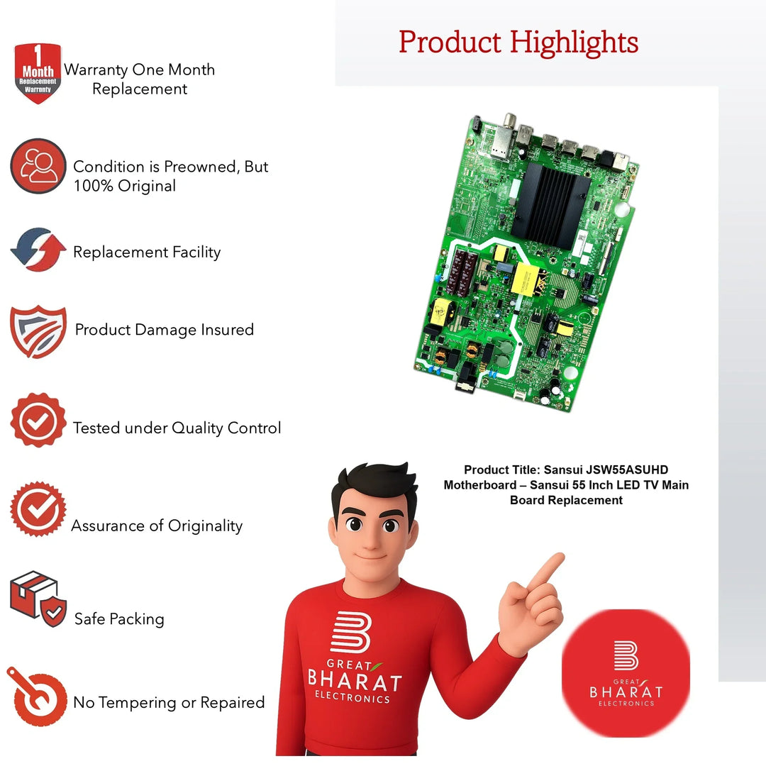 Sansui JSW55ASUHD Motherboard – Sansui 55 Inch LED TV Main Board Replacement - Great Bharat Electronics