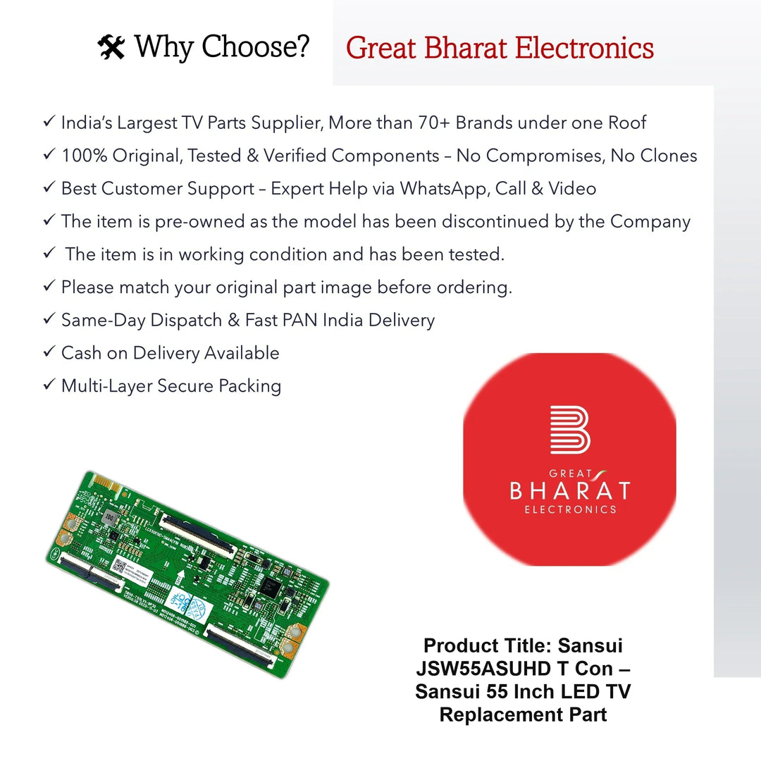 Sansui JSW55ASUHD T-Con Board β Sansui 55 Inch LED TV Replacement Part - Great Bharat Electronics