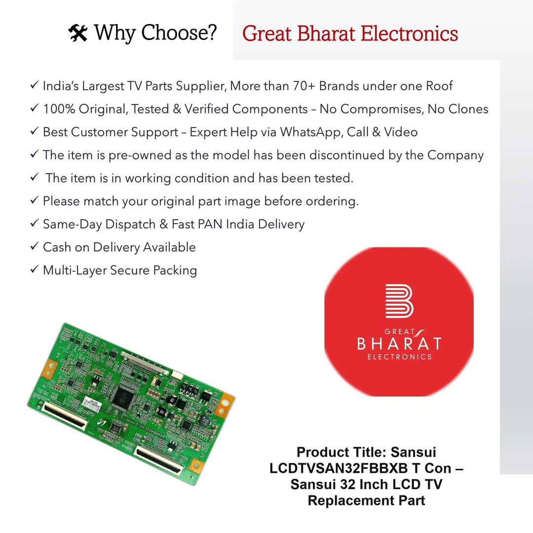 Sansui LCDTVSAN32FBBXB T-Con Board β Sansui 32 Inch LCD TV Replacement Part - Great Bharat Electronics