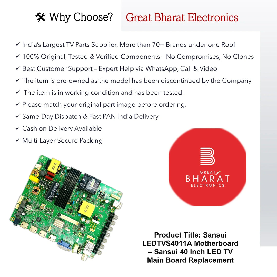 Sansui LEDTVS4011A Motherboard – Sansui 40 Inch LED TV Main Board Replacement - Great Bharat Electronics