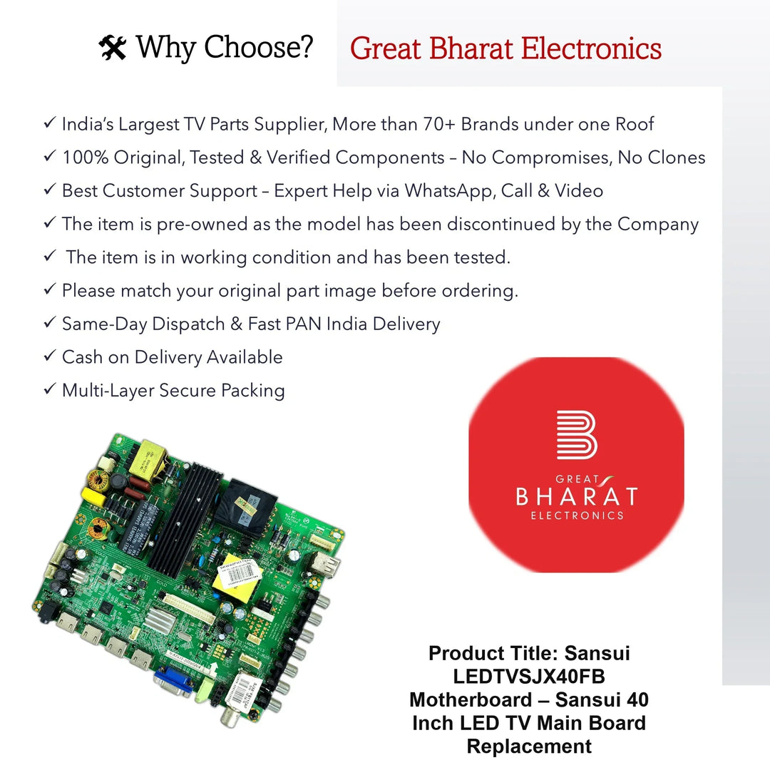Sansui LEDTVSJX40FB Motherboard – Sansui 40 Inch LED TV Main Board Replacement - Great Bharat Electronics
