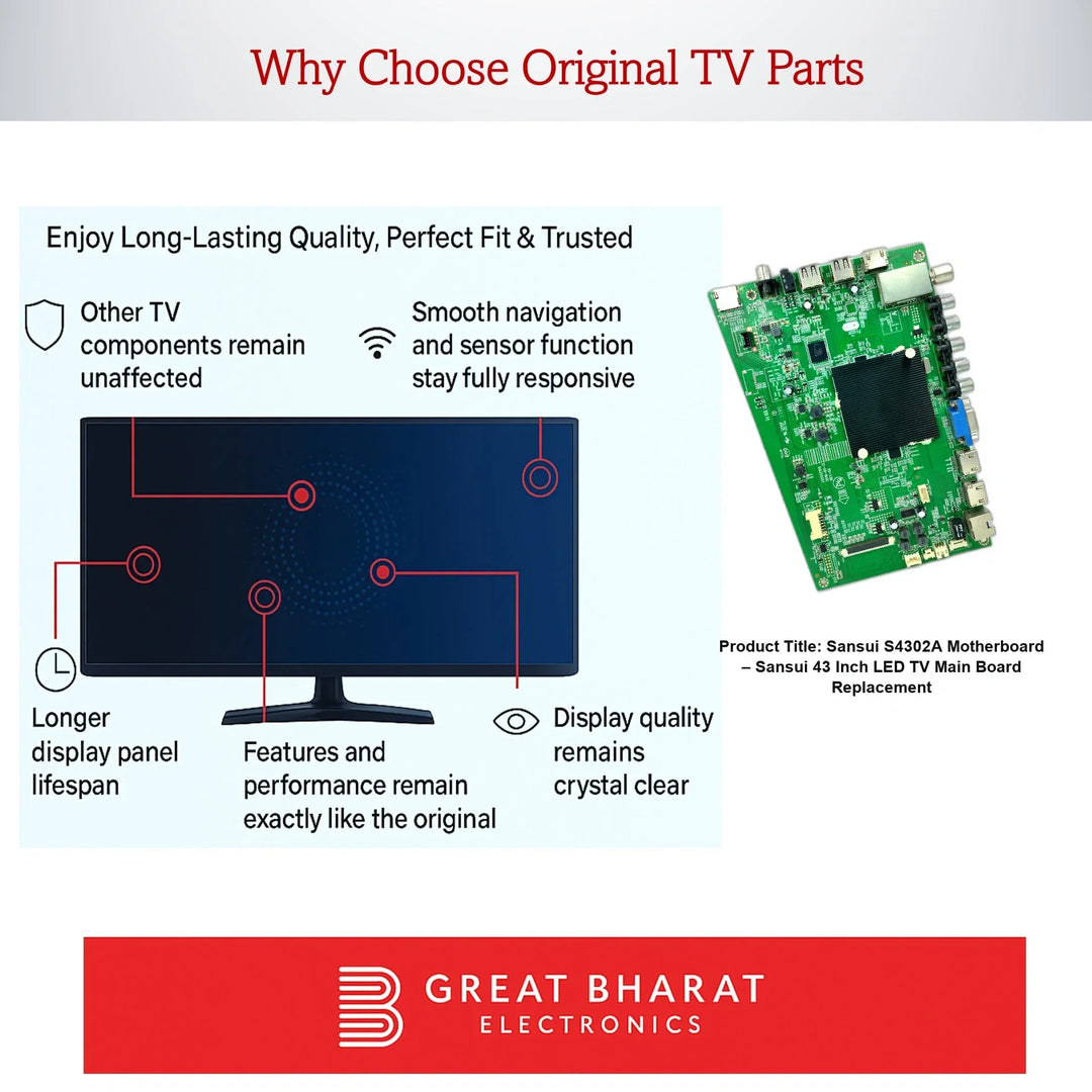 Sansui S4302A Motherboard – Sansui 43 Inch LED TV Main Board Replacement - Great Bharat Electronics