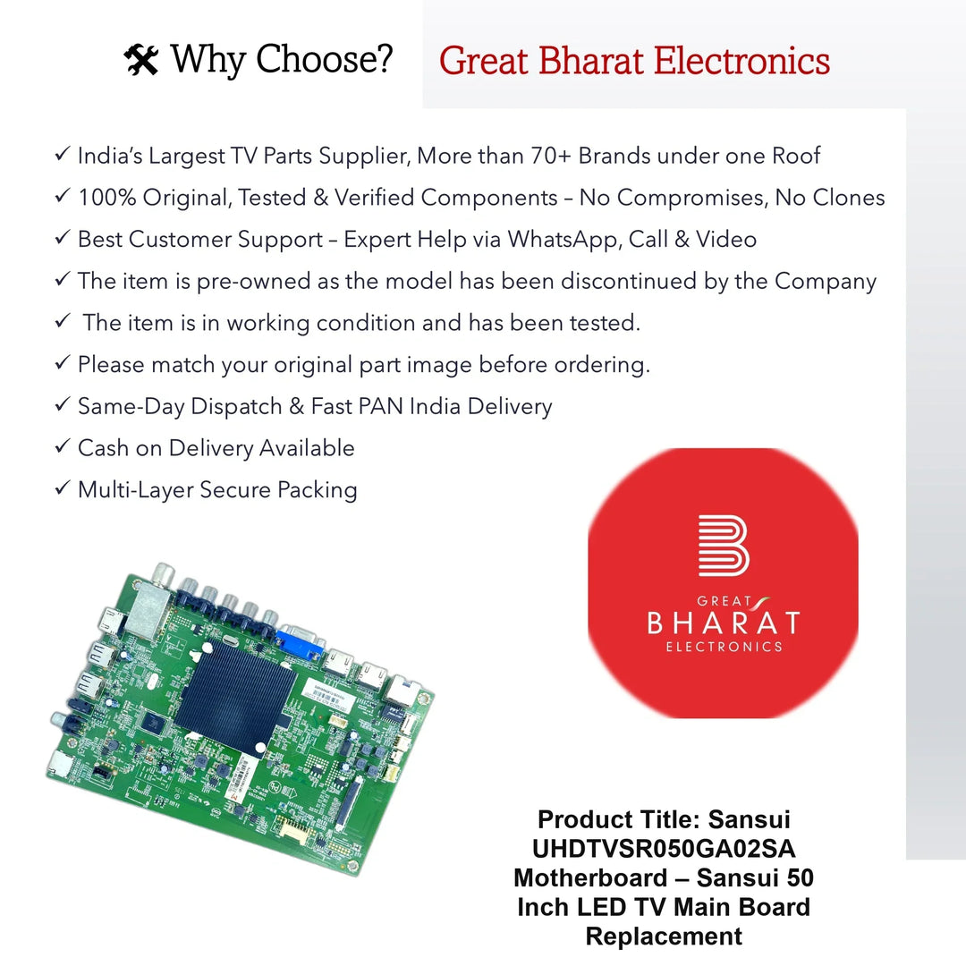 Sansui UHDTVSR050GA02SA Motherboard – Sansui 50 Inch LED TV Main Board Replacement - Great Bharat Electronics