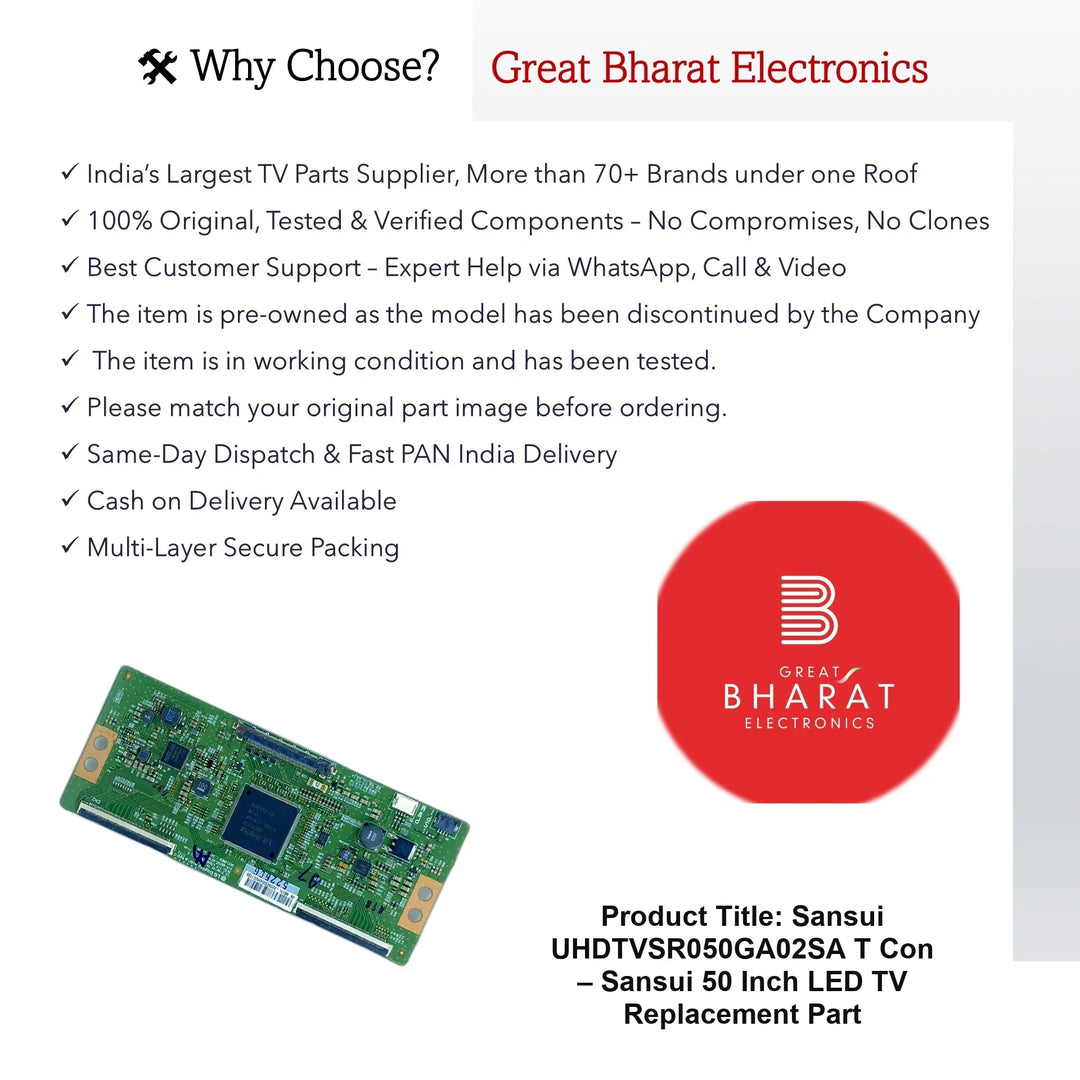 Sansui UHDTVSR050GA02SA T-Con Board – Sansui 50 Inch LED TV Replacement Part - Great Bharat Electronics