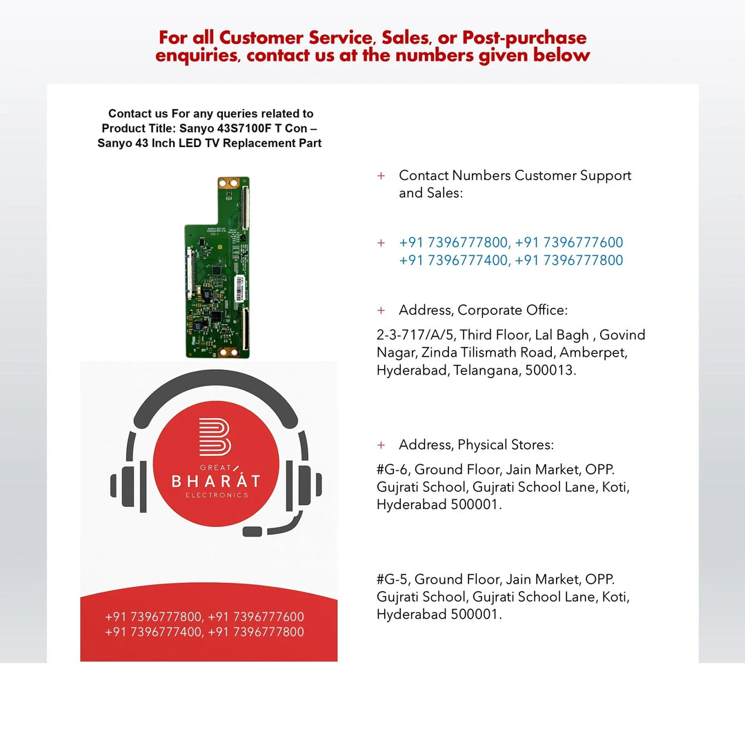 Sanyo 43S7100F T-Con Board – Sanyo 43 Inch LED TV Replacement Part - Great Bharat Electronics