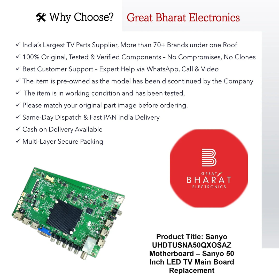 Sanyo UHDTUSNA50QXOSAZ Motherboard – Sanyo 50 Inch LED TV Main Board Replacement - Great Bharat Electronics