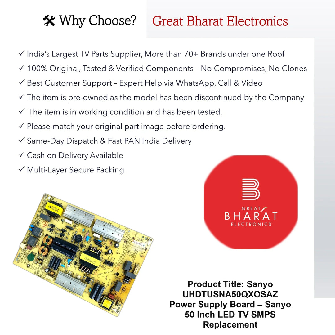 Sanyo UHDTUSNA50QXOSAZ Power Supply Board – Sanyo 50 Inch LED TV SMPS Replacement - Great Bharat Electronics