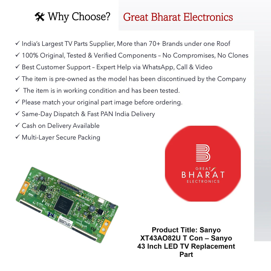 Sanyo XT43AO82U T-Con Board – Sanyo 43 Inch LED TV Replacement Part - Great Bharat Electronics