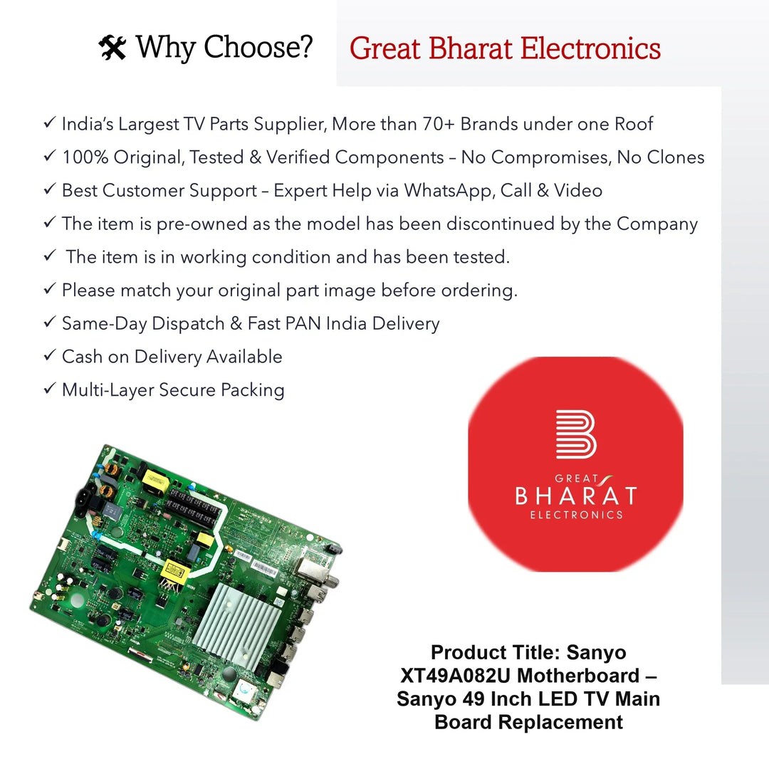 Sanyo XT49A082U Motherboard – Sanyo 49 Inch LED TV Main Board Replacement - Great Bharat Electronics