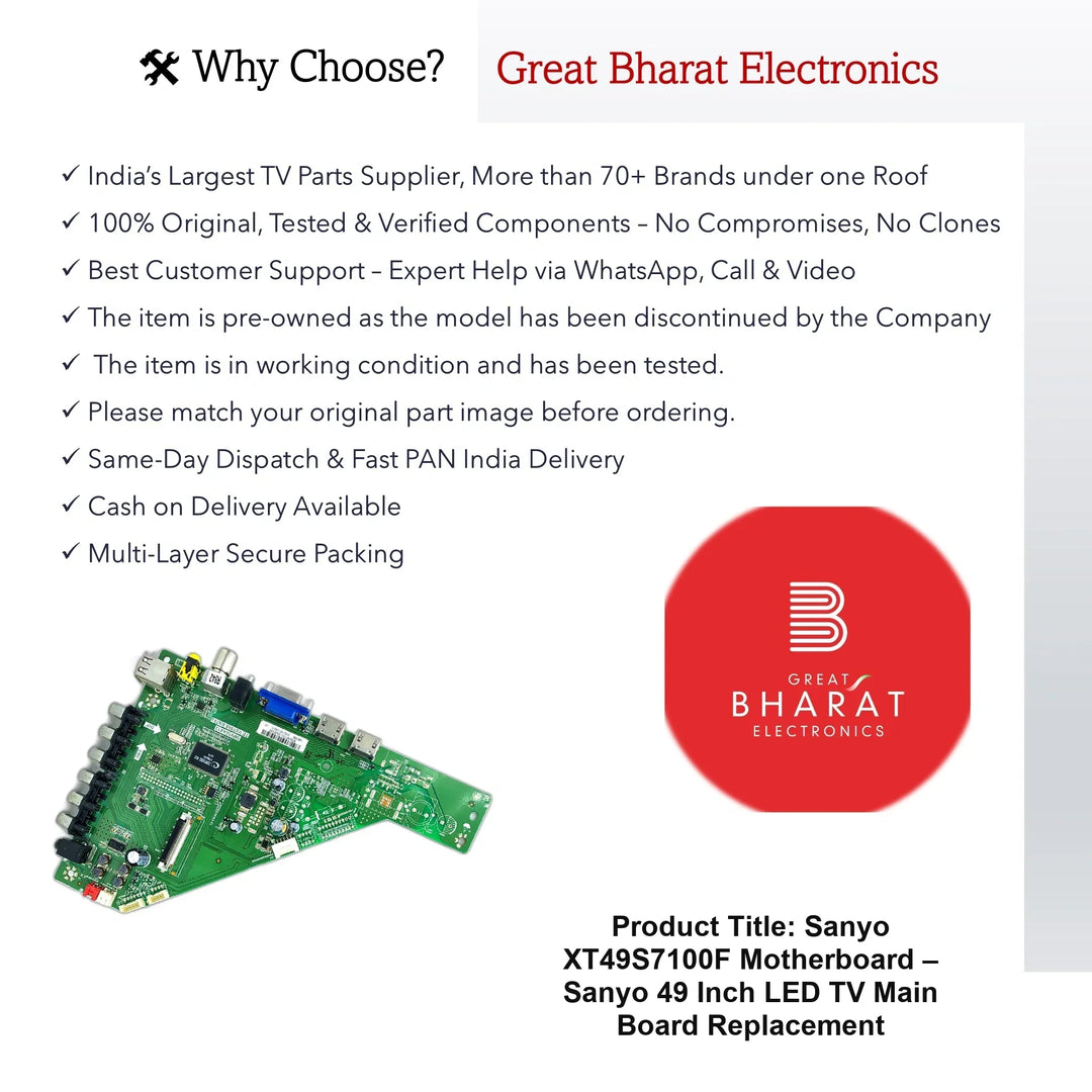 Sanyo XT49S7100F Motherboard – Sanyo 49 Inch LED TV Main Board Replacement - Great Bharat Electronics