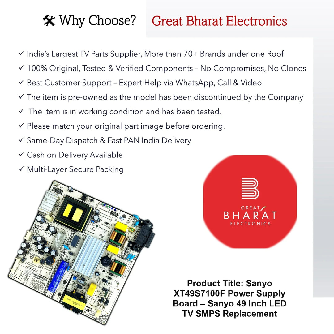 Sanyo XT49S7100F Power Supply Board – Sanyo 49 Inch LED TV SMPS Replacement - Great Bharat Electronics