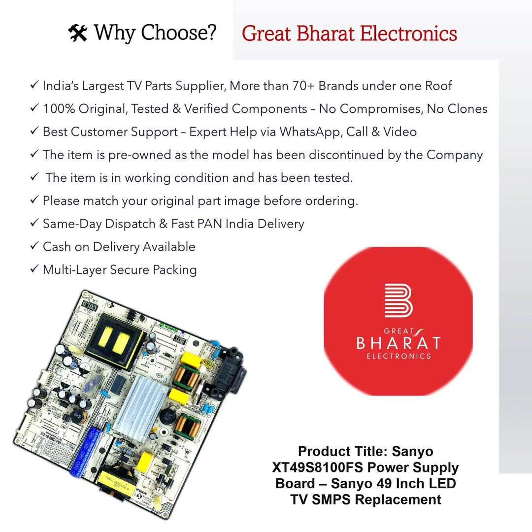 Sanyo XT49S8100FS Power Supply Board – Sanyo 49 Inch LED TV SMPS Replacement - Great Bharat Electronics