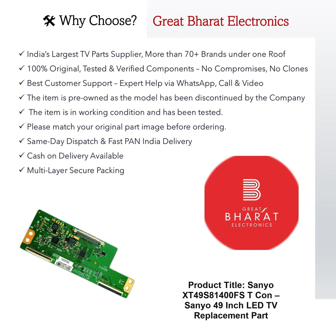 Sanyo XT49S81400FS T-Con Board – Sanyo 49 Inch LED TV Replacement Part - Great Bharat Electronics