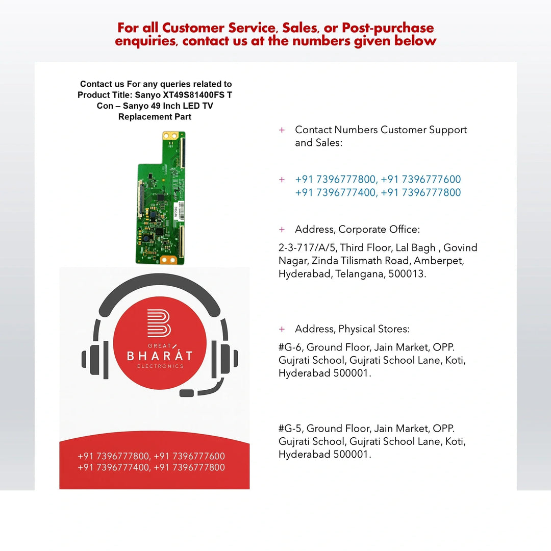 Sanyo XT49S81400FS T-Con Board – Sanyo 49 Inch LED TV Replacement Part - Great Bharat Electronics
