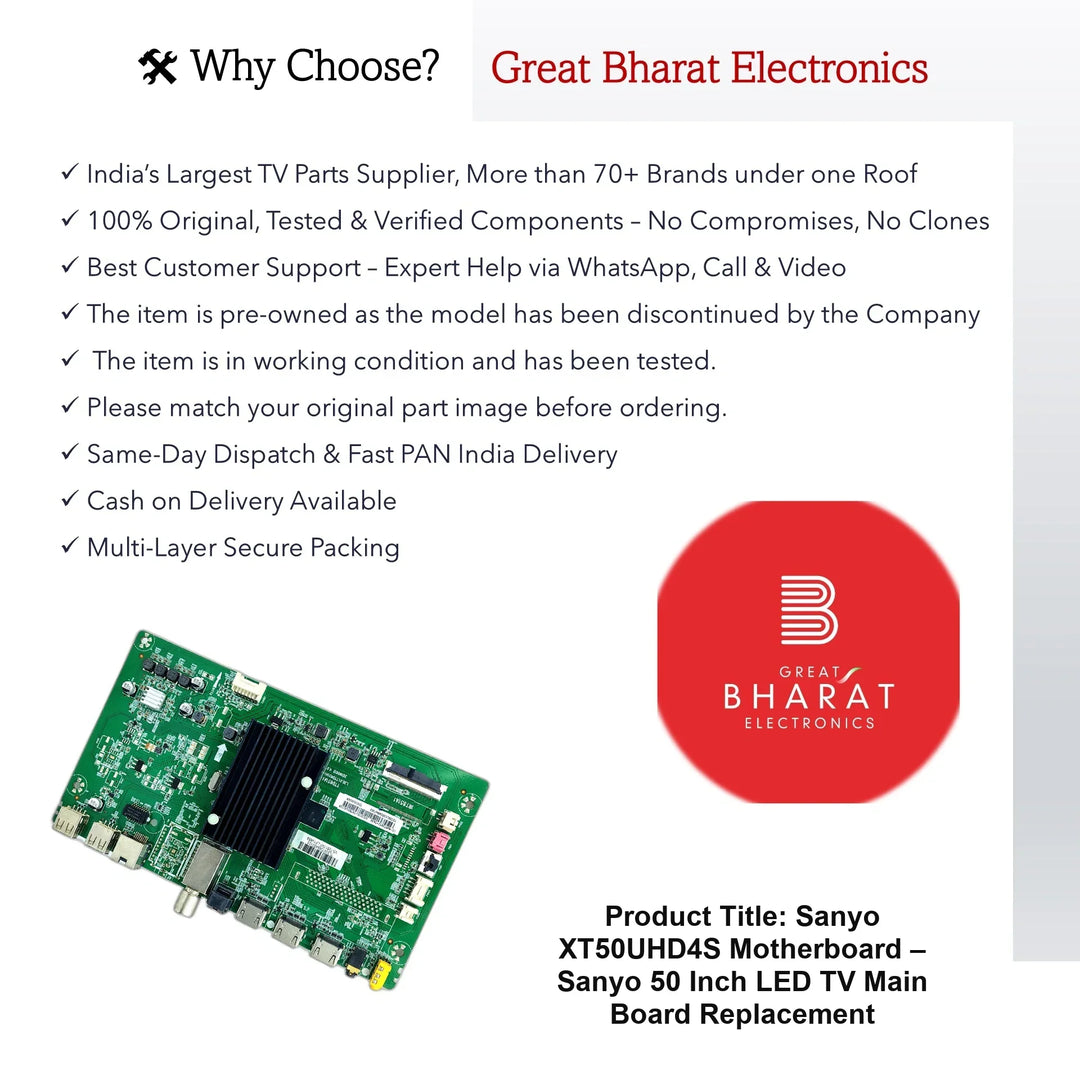 Sanyo XT50UHD4S Motherboard – Sanyo 50 Inch LED TV Main Board Replacement - Great Bharat Electronics