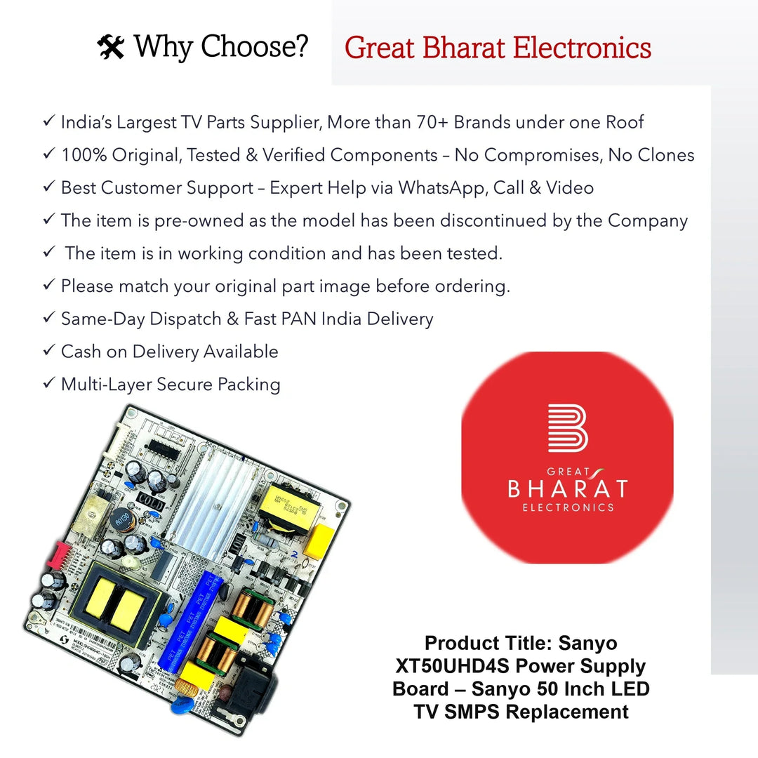 Sanyo XT50UHD4S Power Supply Board – Sanyo 50 Inch LED TV SMPS Replacement - Great Bharat Electronics
