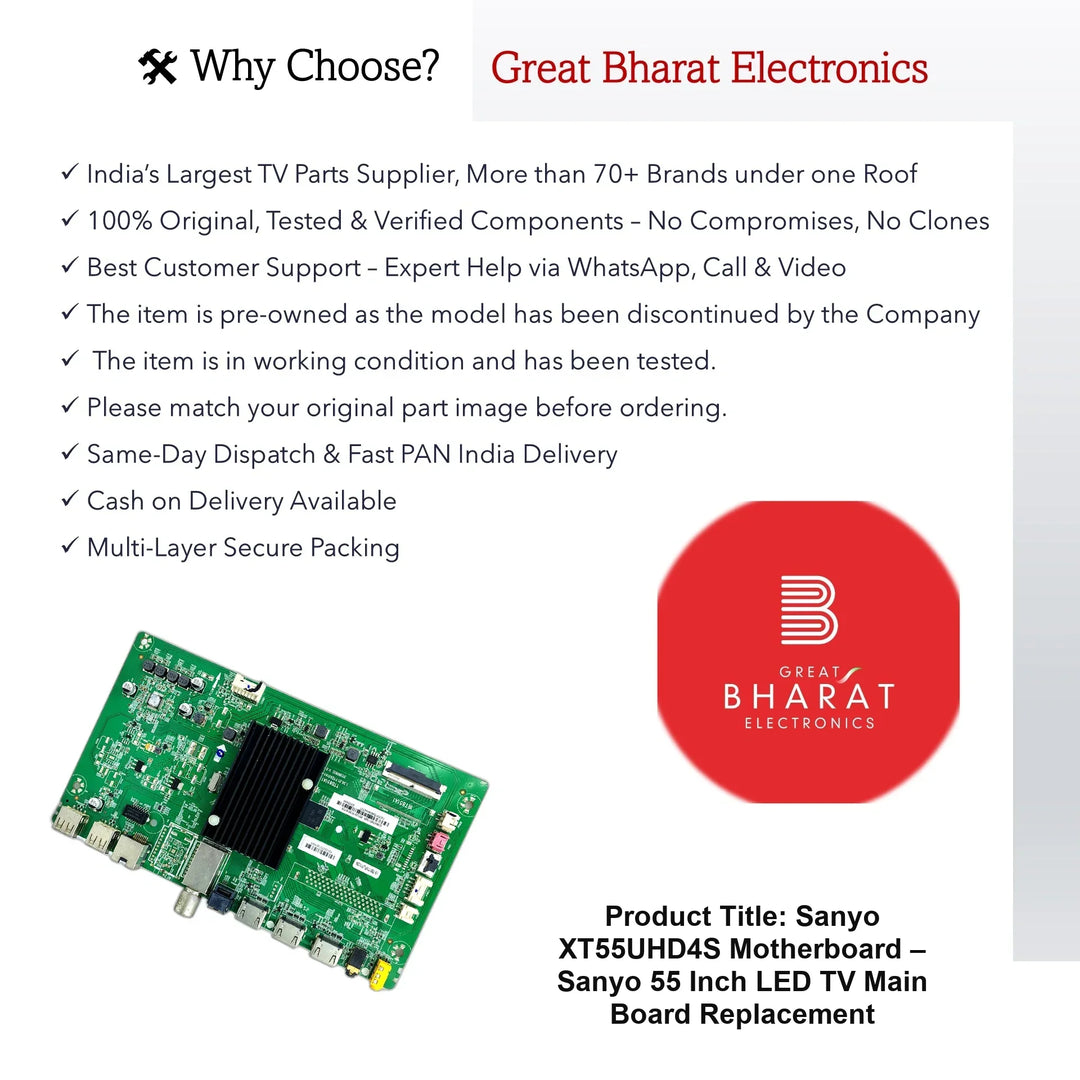 Sanyo XT55UHD4S Motherboard – Sanyo 55 Inch LED TV Main Board Replacement - Great Bharat Electronics