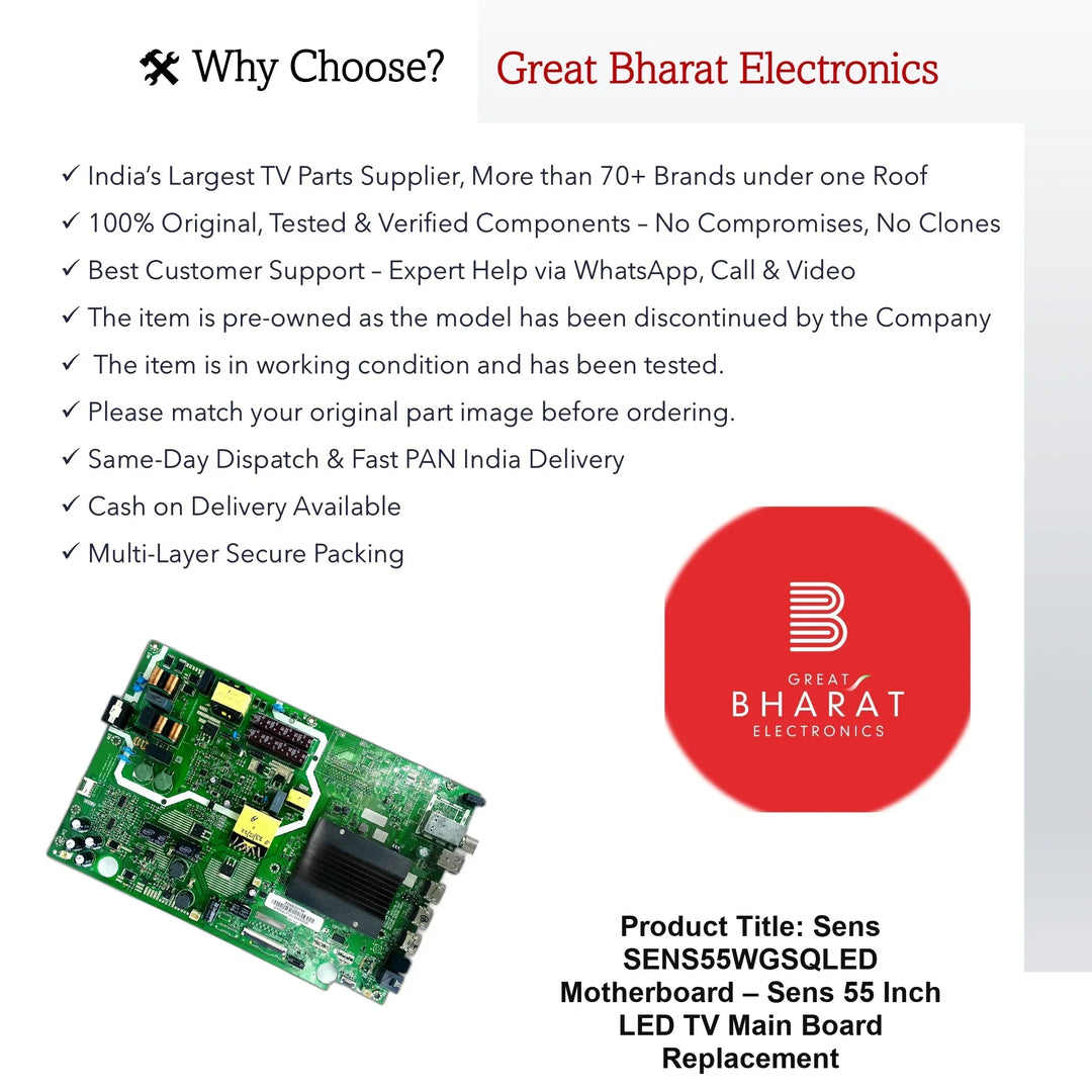Sens SENS55WGSQLED Motherboard – Sens 55 Inch LED TV Main Board Replacement - Great Bharat Electronics