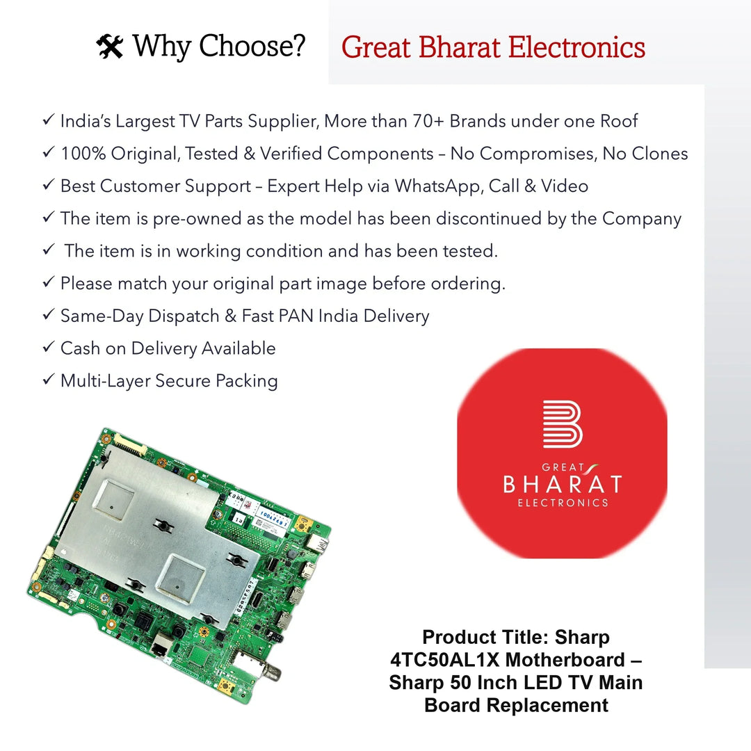 Sharp 4TC50AL1X Motherboard – Sharp 50 Inch LED TV Main Board Replacement - Great Bharat Electronics