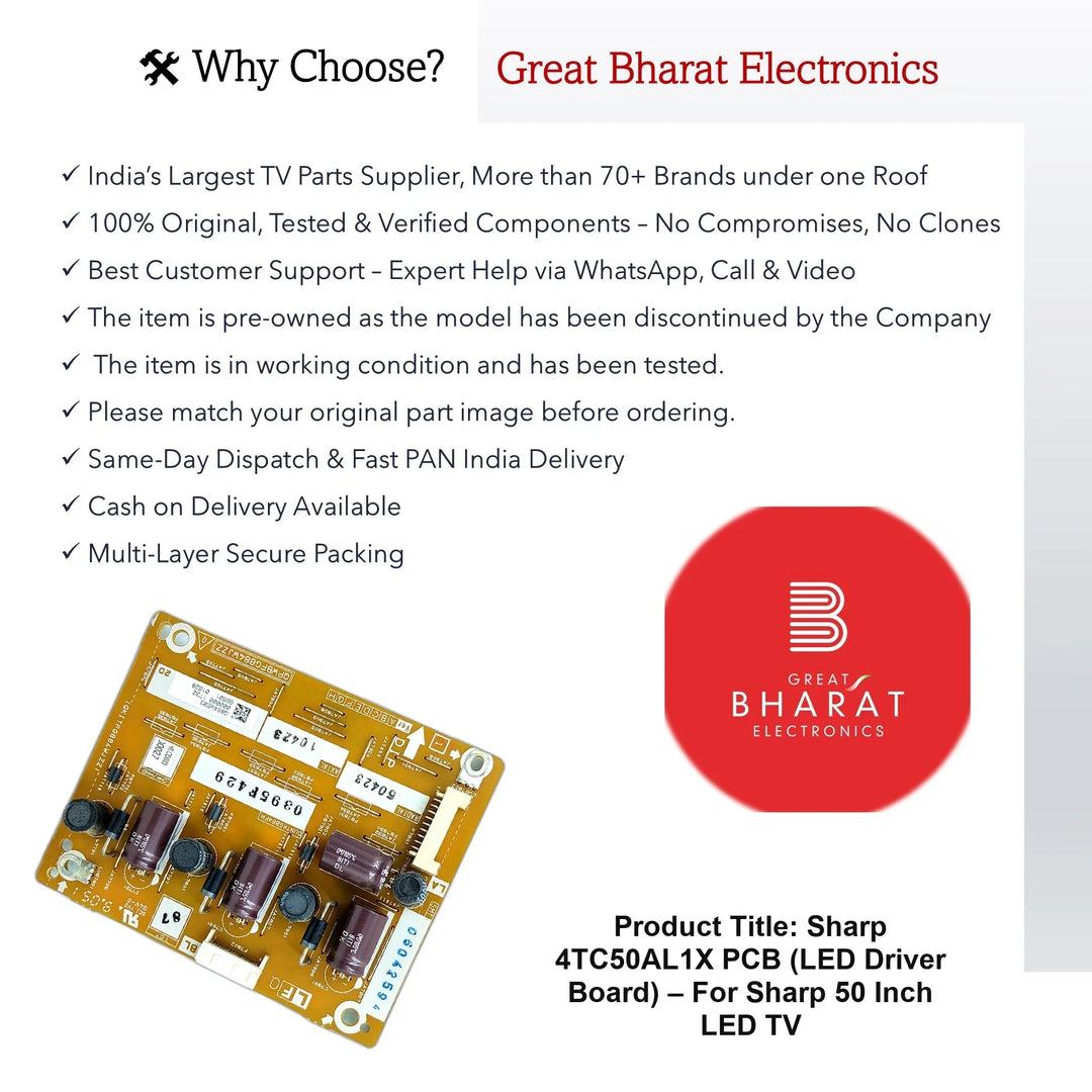 Sharp 4TC50AL1X PCB (LED Driver Board) – For Sharp 50 Inch LED TV - Great Bharat Electronics