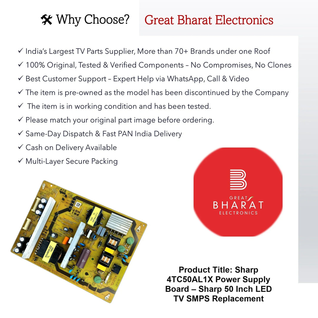 Sharp 4TC50AL1X Power Supply Board – Sharp 50 Inch LED TV SMPS Replacement - Great Bharat Electronics