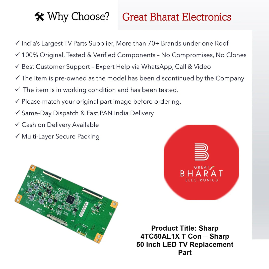 Sharp 4TC50AL1X T-Con Board – Sharp 50 Inch LED TV Replacement Part - Great Bharat Electronics
