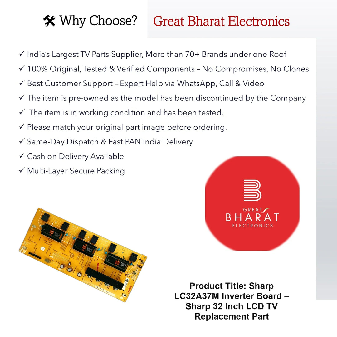Sharp LC32A37M Inverter Board – Sharp 32 Inch LCD TV Replacement Part - Great Bharat Electronics