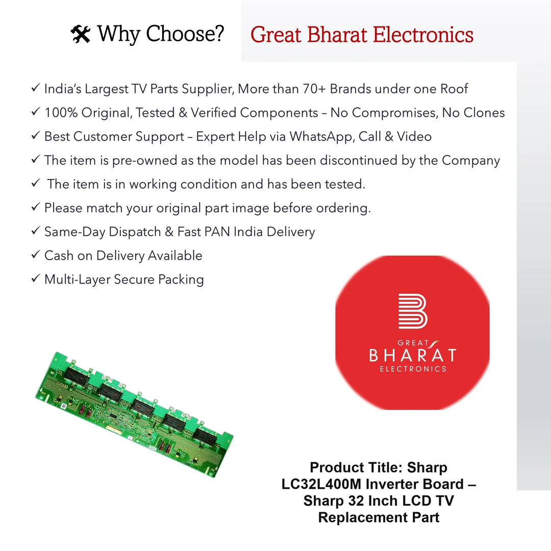 Sharp LC32L400M Inverter Board – Sharp 32 Inch LCD TV Replacement Part - Great Bharat Electronics