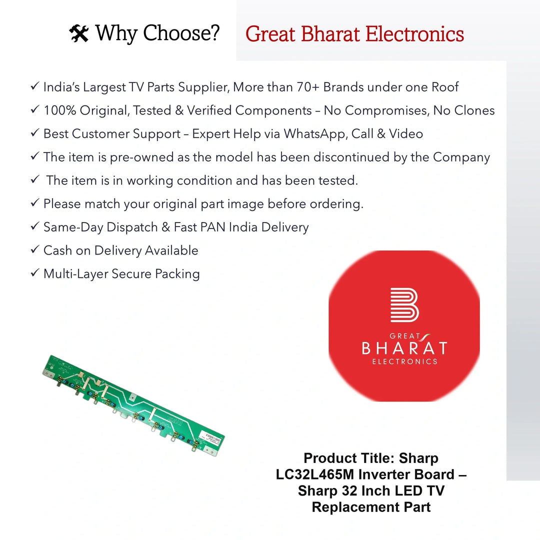 Sharp LC32L465M Inverter Board – Sharp 32 Inch LED TV Replacement Part - Great Bharat Electronics