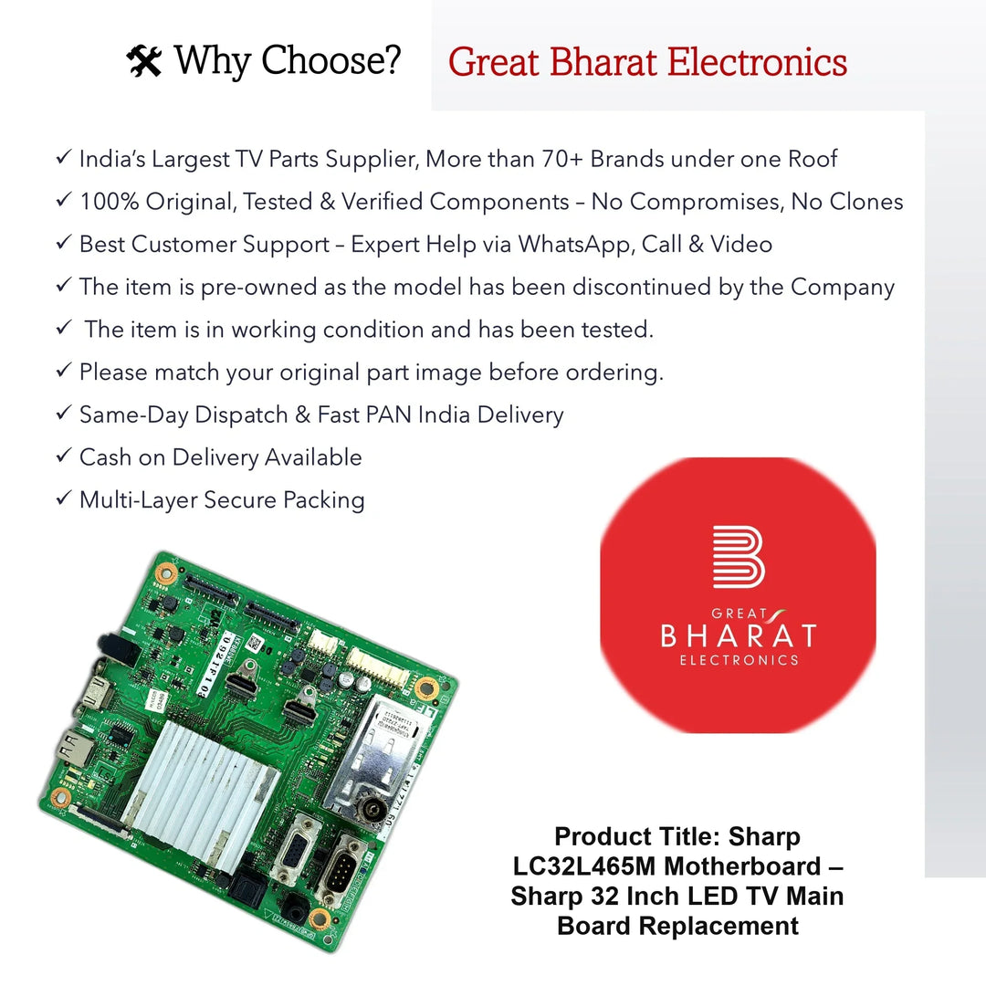 Sharp LC32L465M Motherboard – Sharp 32 Inch LED TV Main Board Replacement - Great Bharat Electronics